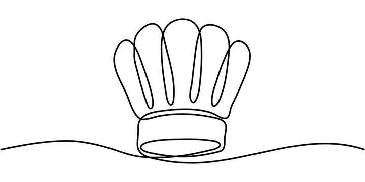 Continuous line art drawing of a professional chef hat toque