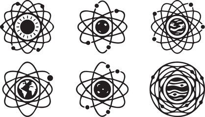 Atom and Planetary Orbit Icons Set for Science and Tech Design © Vector 4 You
