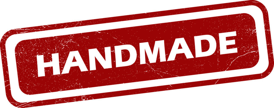 Red handmade stamp with white border and text on transparent background