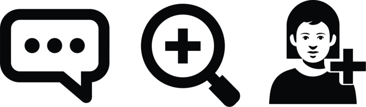 Icons vector set showcasing communication magnifying glass