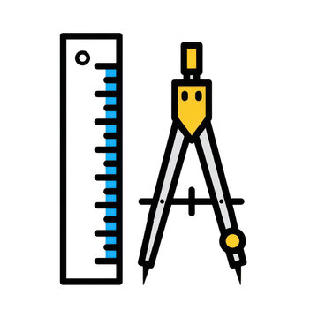 Technical drawing ruler and compass icon with drafting, engineering