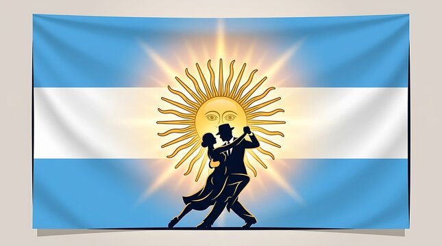 Couple dancing with sun emblem