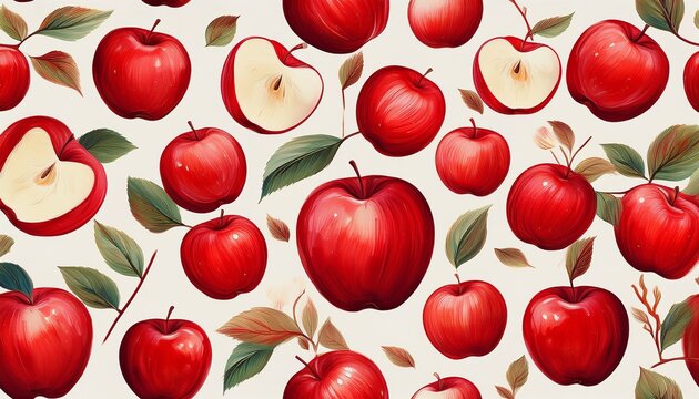 red apples seamless pattern tile repeating print perfect for back to school or apple picking or food packaging red apples randomly arranged on white background pattern swatch is included