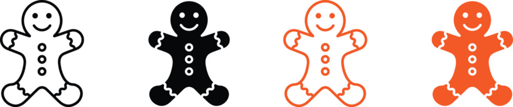 four gingerbread men icons in different colors for web design