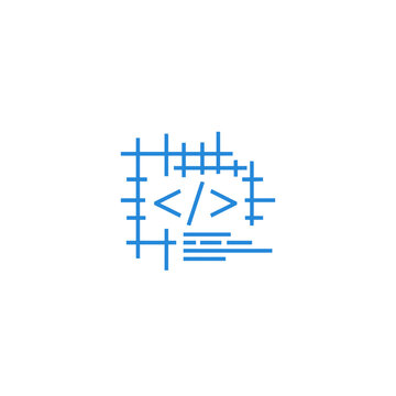 Coding bracket and slash icon on a hash grid.