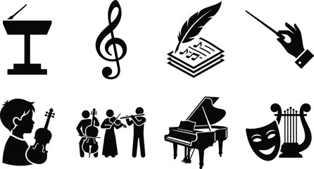 Music Education and Classical Performance Icons Set with Orchestra Symbols © MstRostama