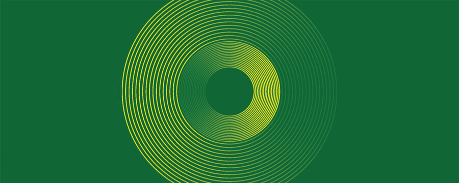 Abstract minimalist background featuring a central yellow and gold gradient concentric circle ring pattern on a dark green backdrop.