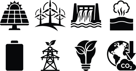 Naklejka premium Renewable Energy and Sustainability Icons Set with Clean Power and Eco Symbols