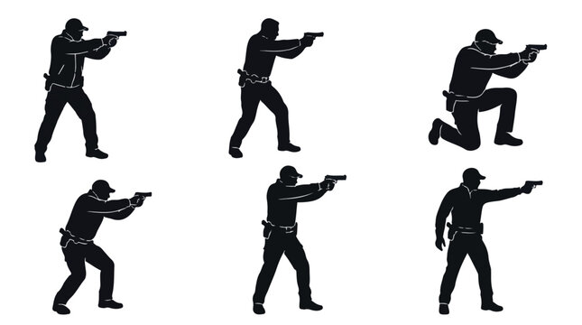 Man shooting pistol in various poses, silhouette