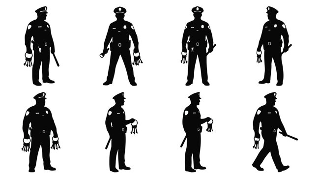 Jailer silhouette with keys in various poses