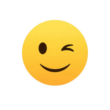 Yellow winking face emoji graphic icon with social media, expression