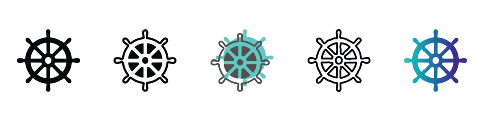 Collection of ship wheel icons in various styles and colors for nautical themes © Vova7