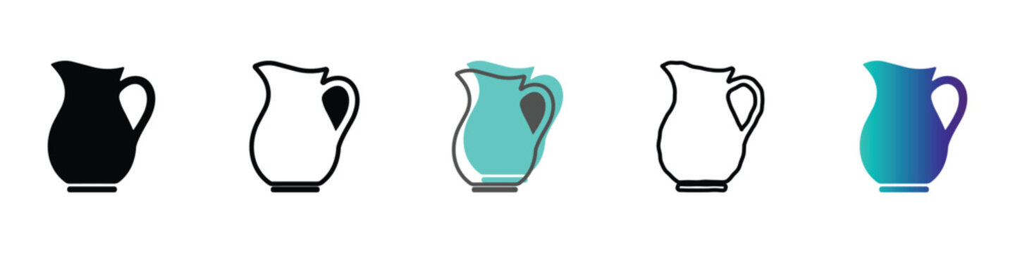 Collection of diverse pitcher icons in various styles and colors