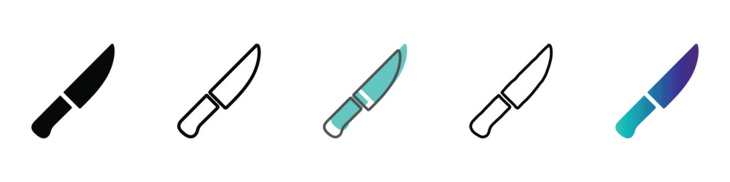 Collection of knife icons in various styles and colors for design