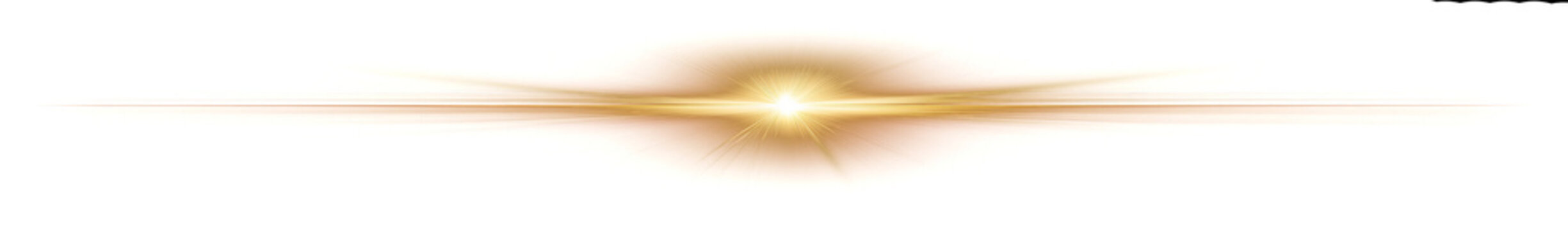 Lens flare high quality warm minimalist style capturing a smooth bronze linear path with an elongated soft glowing central solar burst effect with transparent background.
