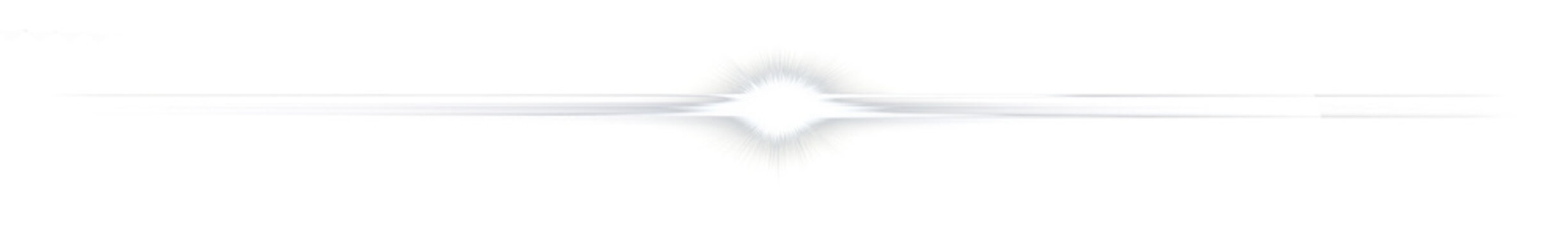 Lens flare high quality bright diamond style highlighting a crisp white starburst explosion centered on an infinite thin horizontal silver light line with transparent background.
