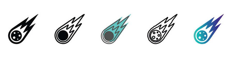Collection of stylized comet icons in various designs and colors © Vova7