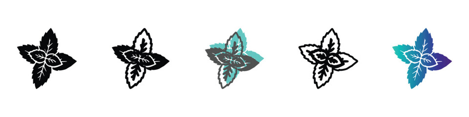 Collection of stylized mint leaf icons in various artistic representations © Vova7