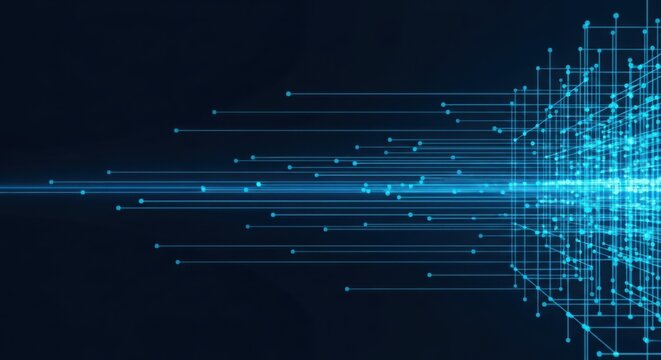 Abstract digital network stream with blue data lines illustration