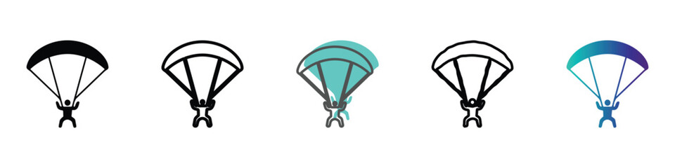 Set of diverse parachute icons representing skydiving and extreme sports © Vova7