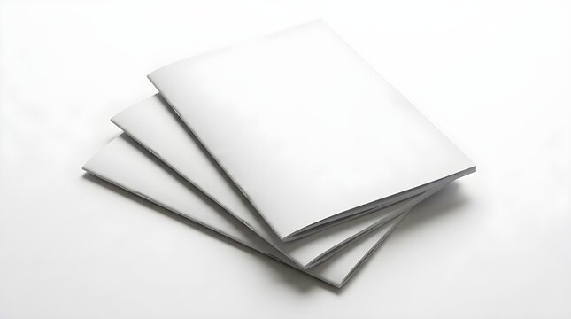 Stack of blank white brochures or magazines isolated on white background