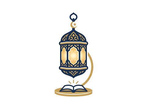 Illuminated Islamic Study Lamp with Open Book and Ornate Design