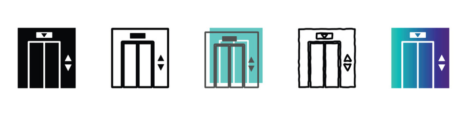 Collection of elevator icons in various styles and colors for design projects © Vova7