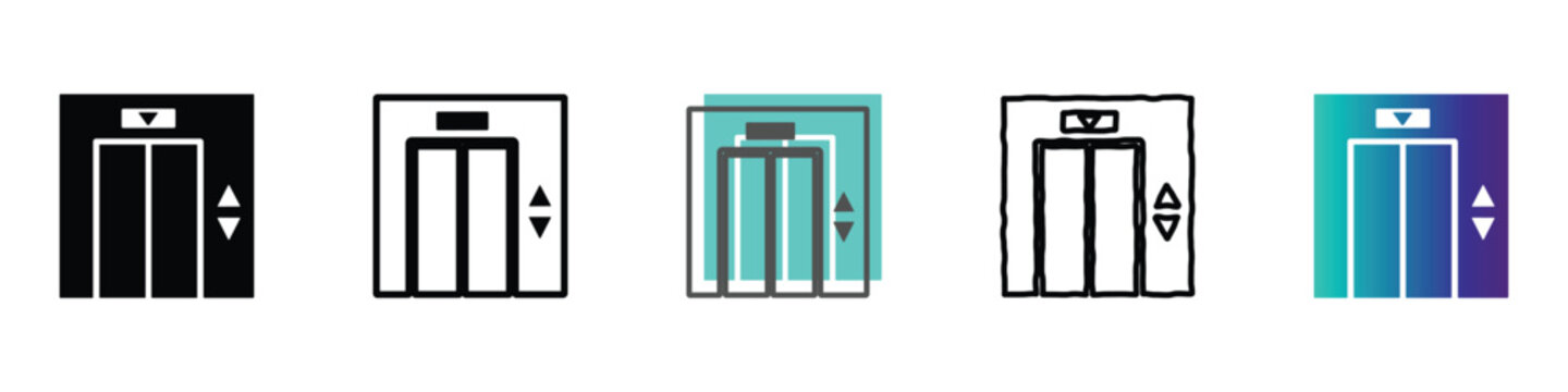 Collection of elevator icons in various styles and colors for design projects