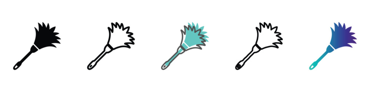 Collection of duster icons in various styles and colors for cleaning tasks