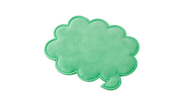Green plastic speech bubble or cloud shaped note template isolated on transparent background cut out