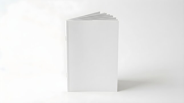 Blank white brochure or booklet mockup standing upright, isolated on white background