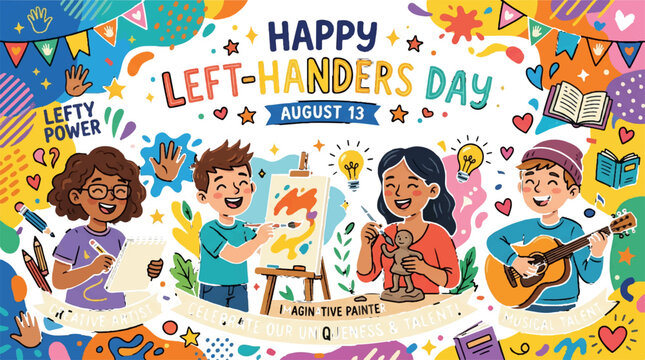 Left Handers Day, Happy Left Handers Day, Lefty Celebration, August 13th Vector Illustration