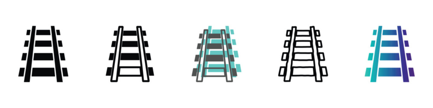 Collection of railway track icons in various styles and colors