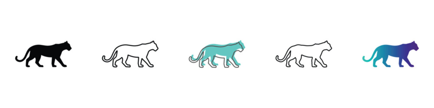 Collection of stylized big cat silhouettes in various artistic styles