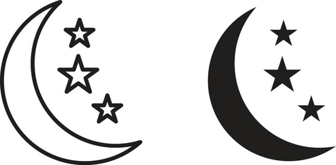 Moon icon flat and stroke style pack on white background. Vector illustrations © RImon