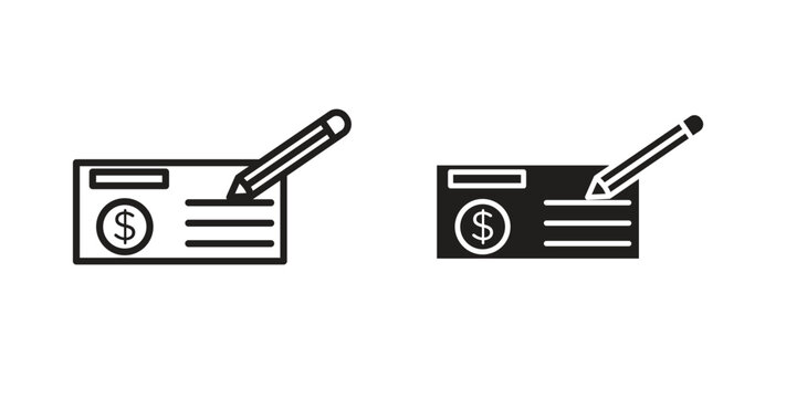 Money check icon flat and stroke style pack on white background. Vector illustrations