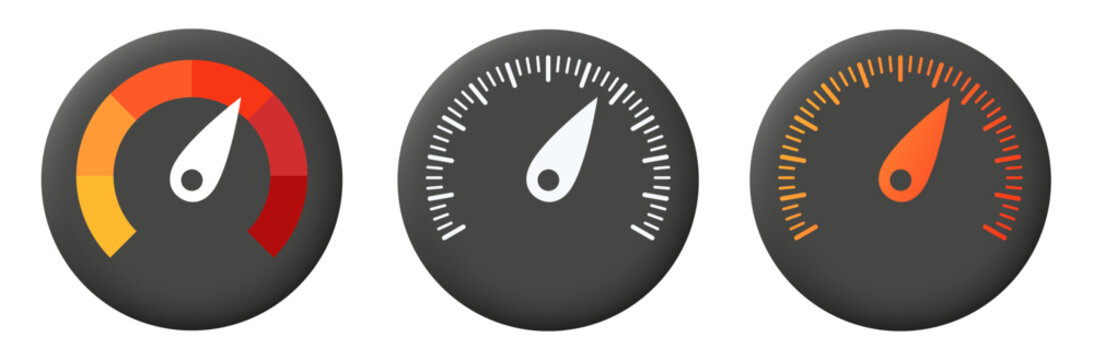 Speedometer icon set. Vector 3D icons isolated on white background.