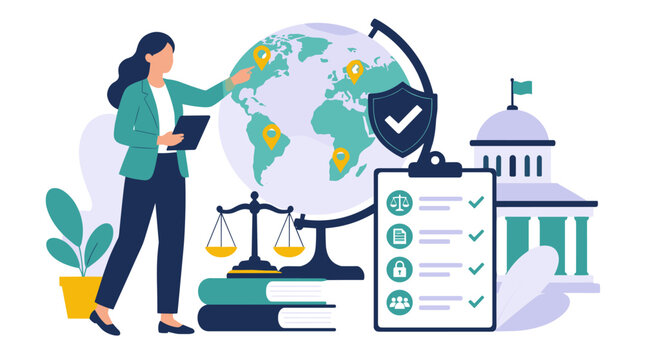 Global Law and Justice Concept Illustration Focusing on Legal Profession.