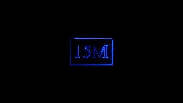 Abstract neon sign displaying 15M for milestone celebration