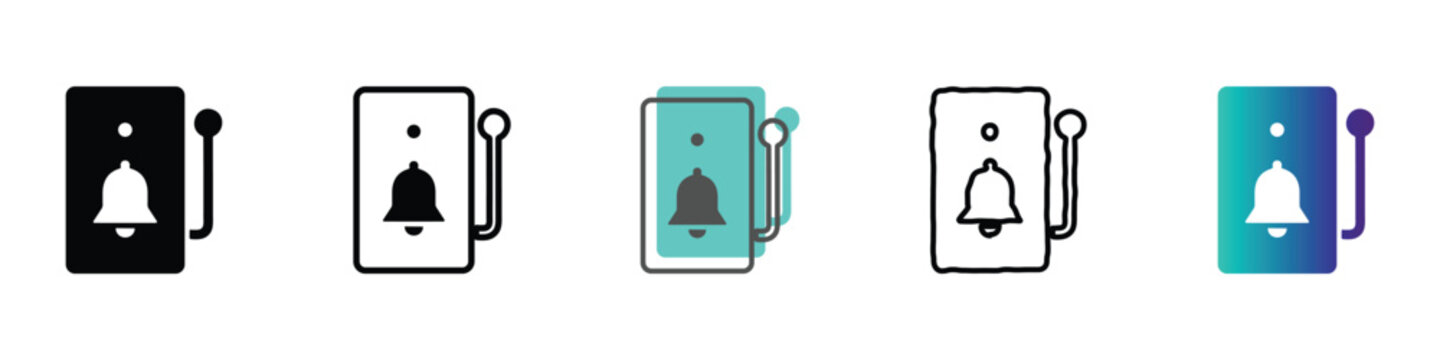 Collection of doorbell icons with different styles and colors