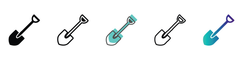 Collection of shovel icons in various styles and colors for design © Vova7
