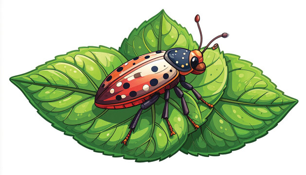 Colorful ladybug on green leaves insect.