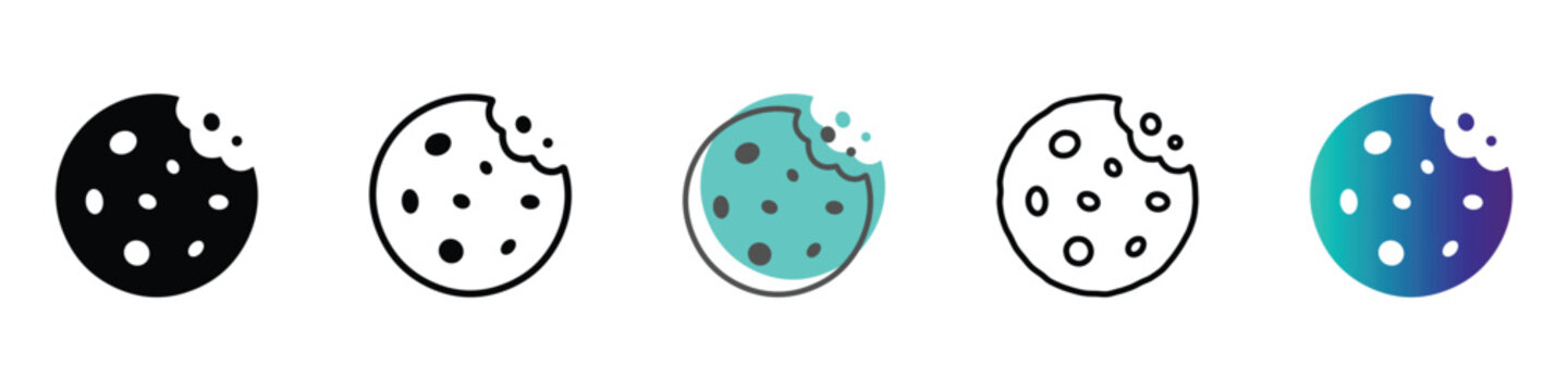 Collection of bitten cookie icons in various styles and colors