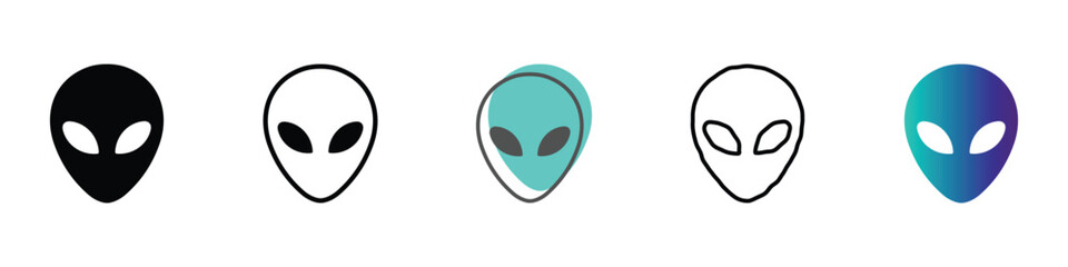 Collection of stylized alien head icons in various designs and colors © Vova7
