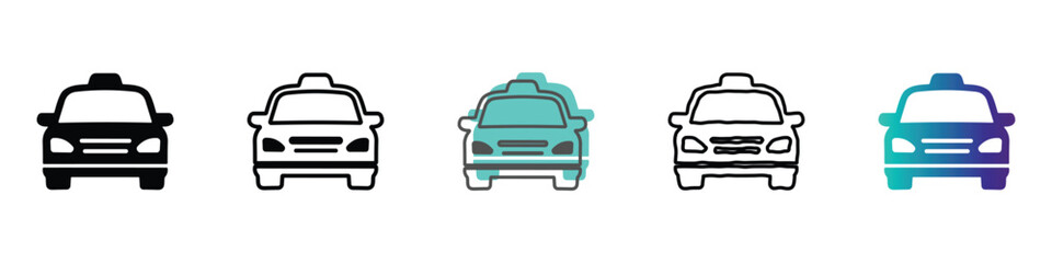Collection of diverse taxi car icons in various styles and colors © Vova7