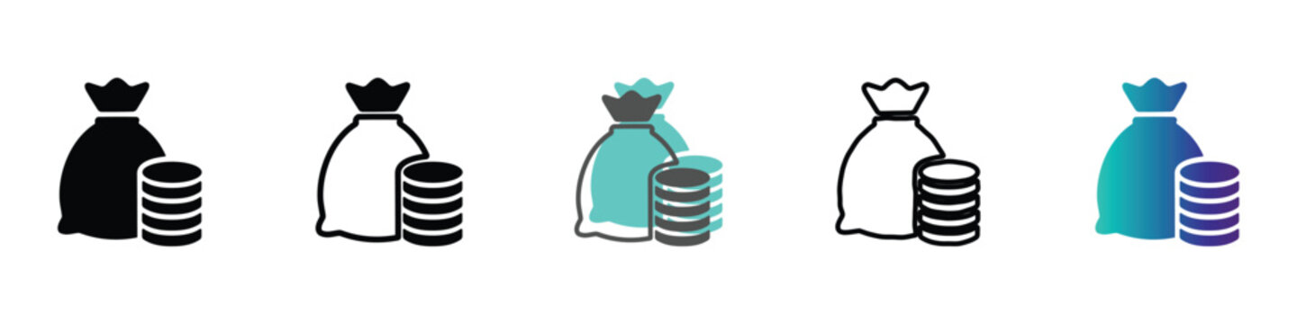 Money bag icon with stack of coins representing wealth and financial growth