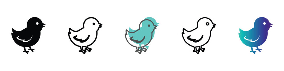 Collection of stylized chick icons in various simple graphic styles © Vova7