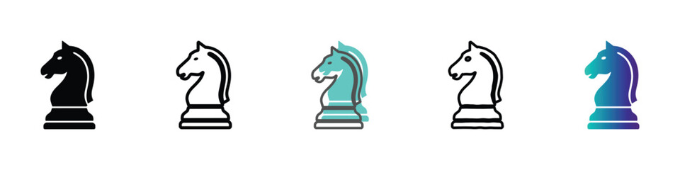 Collection of chess knight icons in various styles and colors © Vova7