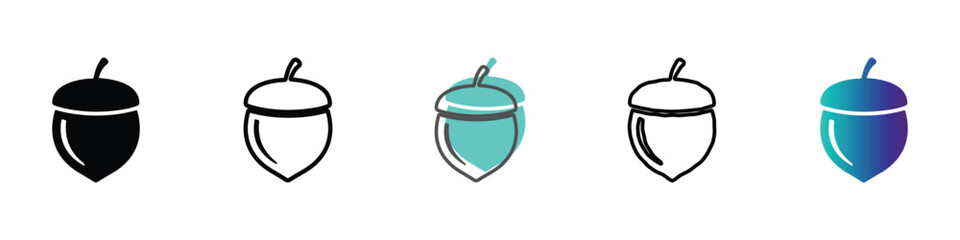 Collection of five different acorn icons in various styles and colors © Vova7