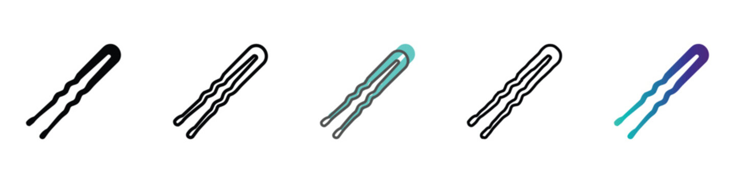 Collection of five different hairpins in various styles and colors